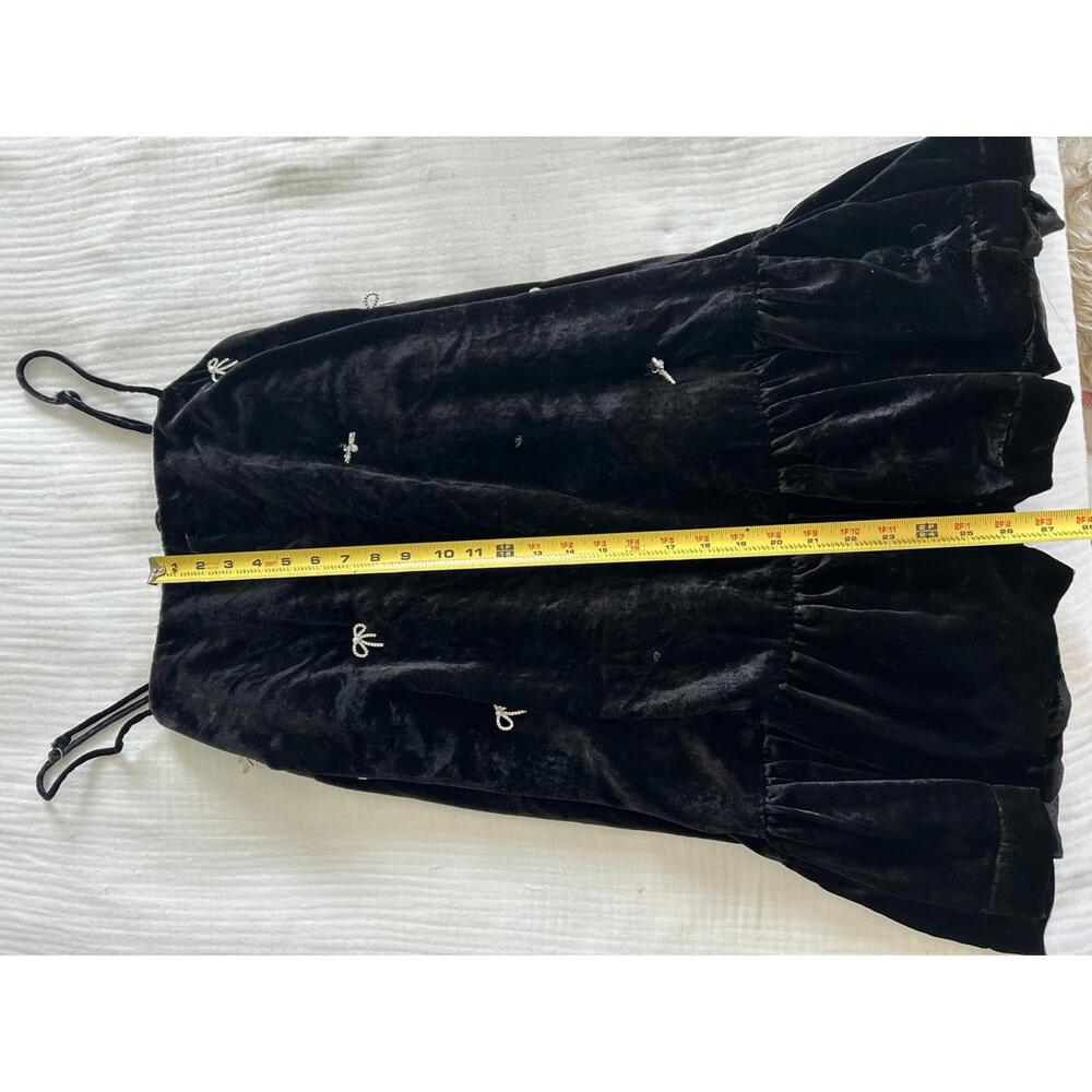 Maeve - Chic Black Velvet Ruffle Dress with Embellishments, size XL - Picture 10 of 11